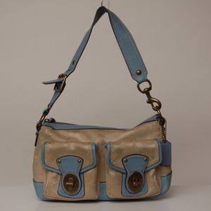 Coach legacy satchel bag signature beige blue